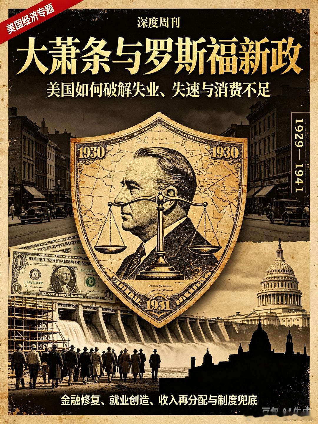 困局突围：失速失业失销
 
1929年华尔街股灾引爆的大萧条，并非简单股市崩盘，而是一套连锁式的系统性危机：资产泡沫破裂引发银行挤兑、企业大量倒闭，企业裁员带来大规模失业；劳动者失去收入，进一步压缩消费，商品滞销倒逼企业继续减产裁员，形成通货紧缩的死亡螺旋。经济失速、大规模失业、国内消 ​