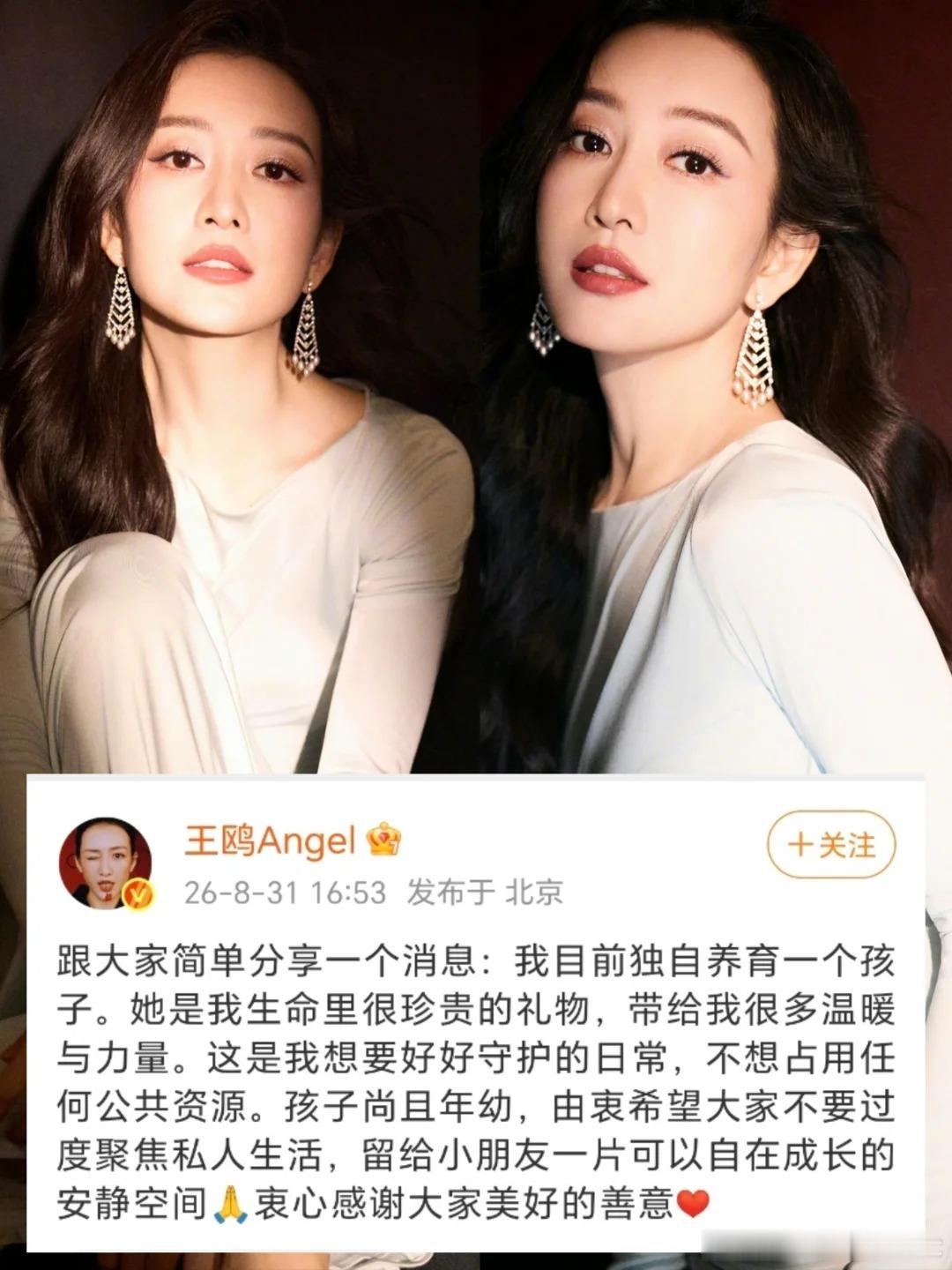 独自承担养育的压力，背后要付出多少代价，外人很难体会 
#王鸥 去父留子# 是无奈的选择吗？
演员王鸥于2026年8月31日发文，首次公开承认“目前独自养育一个孩子”，引爆了“去父留子”的网络讨论。她选择不纠缠过往、不提及生父，只将女儿视为珍贵的礼物。这种“养娃不提爹”的姿态，与前男友何九华两 ​