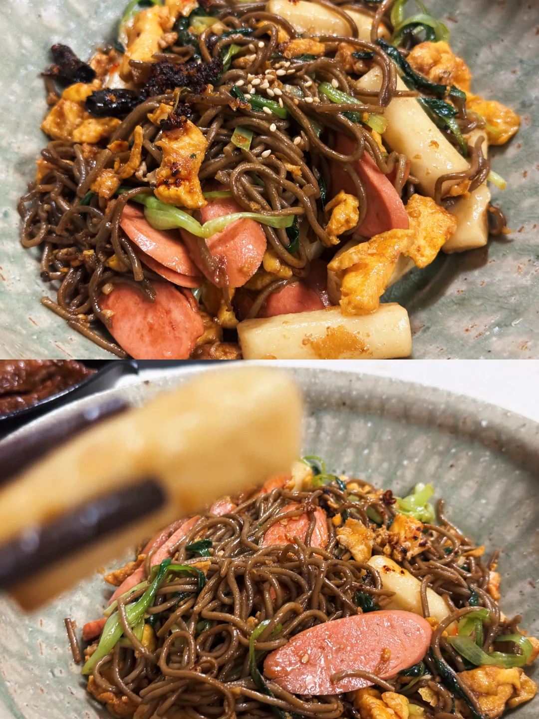 简单吃点🥢｜吃夜宵不❓❗️火腿肠年糕炒面🍜
