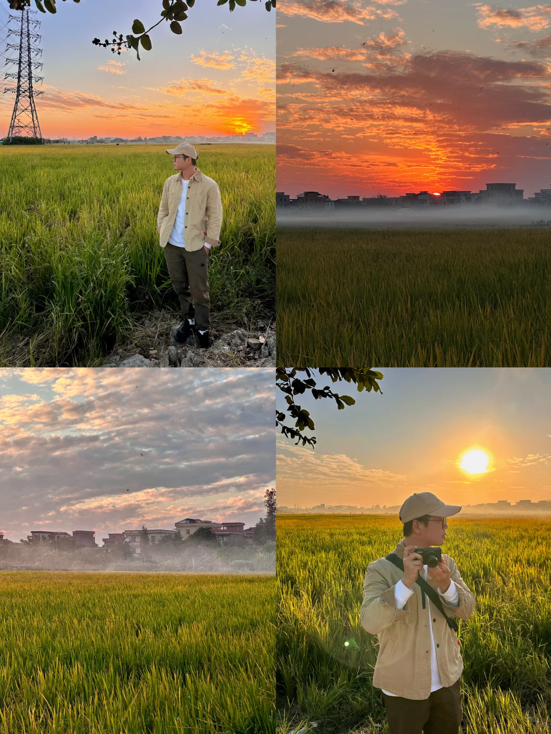 🚇直达！拍到了稻田🌾+火烧云日落🌄