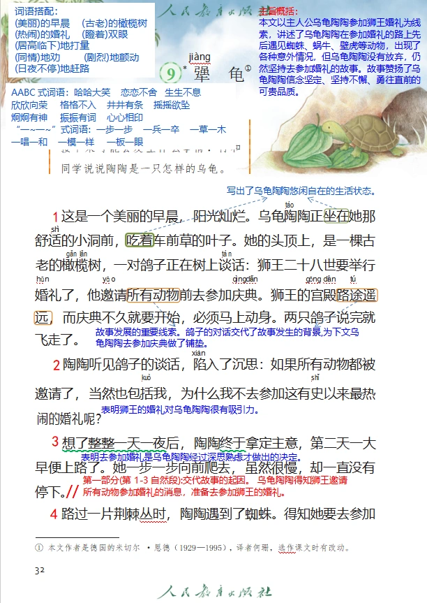 三上语文第9课《犟龟》详细课堂笔记