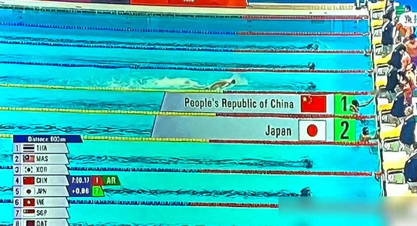 落后3秒47，泳池里追回来了。全场都炸了。
亚运会男子4x200自接力，前两棒游完，中国队被日本甩开快一个身位。第三棒潘展乐下水，硬生生追回1秒58。最后一棒张展硕，最后50米反超，触壁时反赢0.04秒，7分00秒17，亚洲纪录。
赛后采访特别有意思。潘展乐说：我最菜，所以游第三棒。然后补了一句