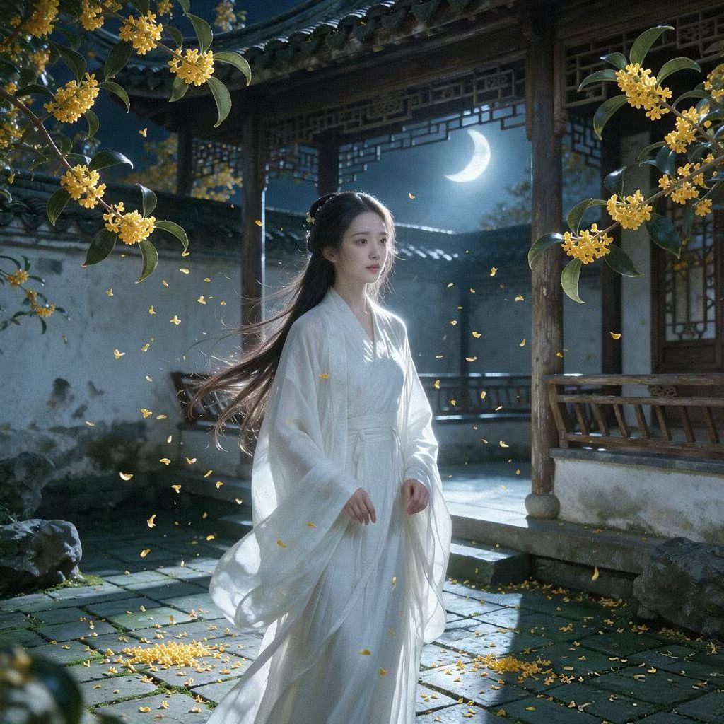 诗（桂香满院）
​
​作者/凤非
​秋风细细桂花香
​风剪黄金落院墙
​玉女忘情
