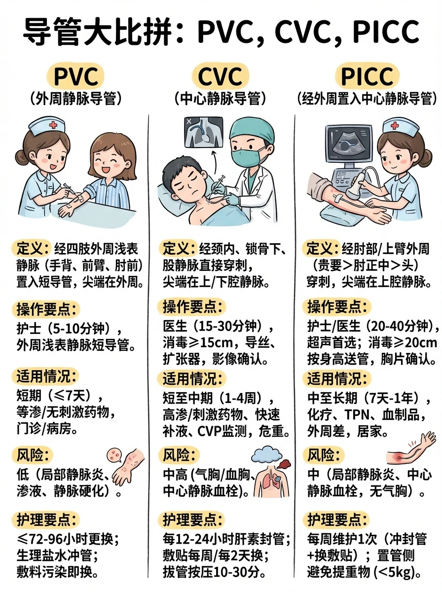 阿虎医考笔记：PVC、CVC、PICC等有啥区别❓