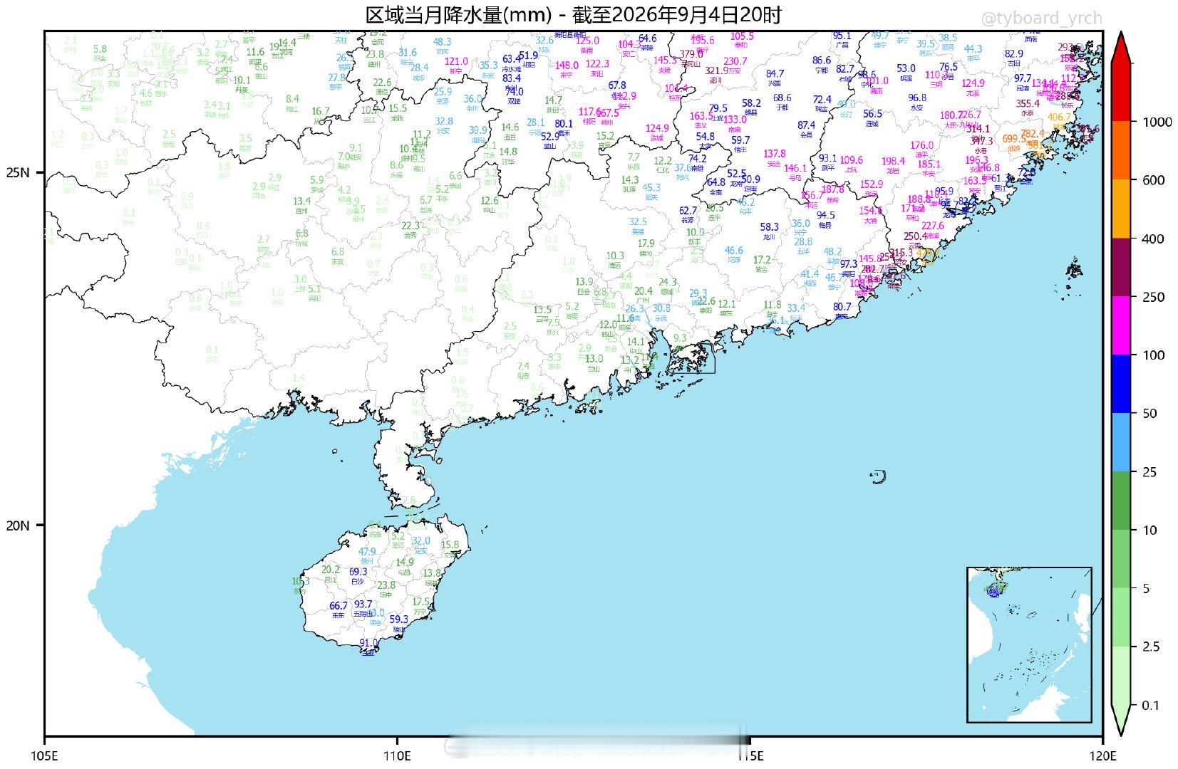 #福建受灾严重##莆田内涝# 【极端暴雨】受“沙德尔”残余环流和“科罗旺”外围气流的共同影响，今天福建莆田再度被暴雨云团打中，国家站雨量253.0mm，为特大暴雨级别。9月前4天，莆田的累计雨量已经来到恐怖的782.4mm，为正常年份9-12月降雨总和的2.8倍。 ​