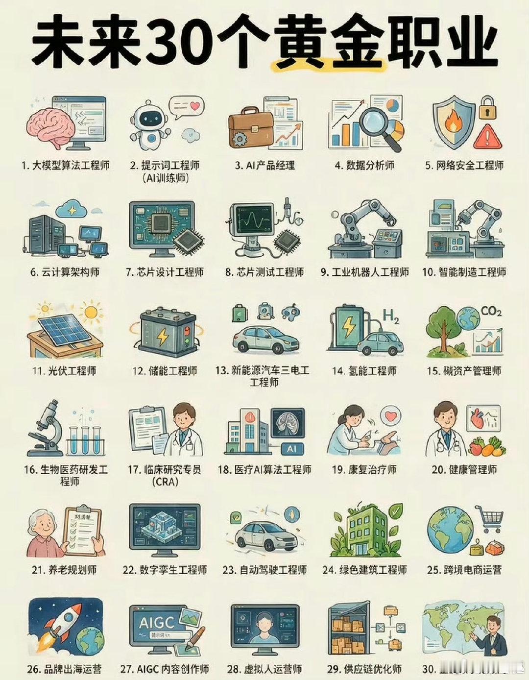 时代浪潮不断更迭，行业格局持续重塑，一批面向未来的黄金职业正在崛起，它们扎根人工智能、先进制造、新能源、生物医药、数字经济等前沿赛道，蕴藏长期发展机遇。 ​