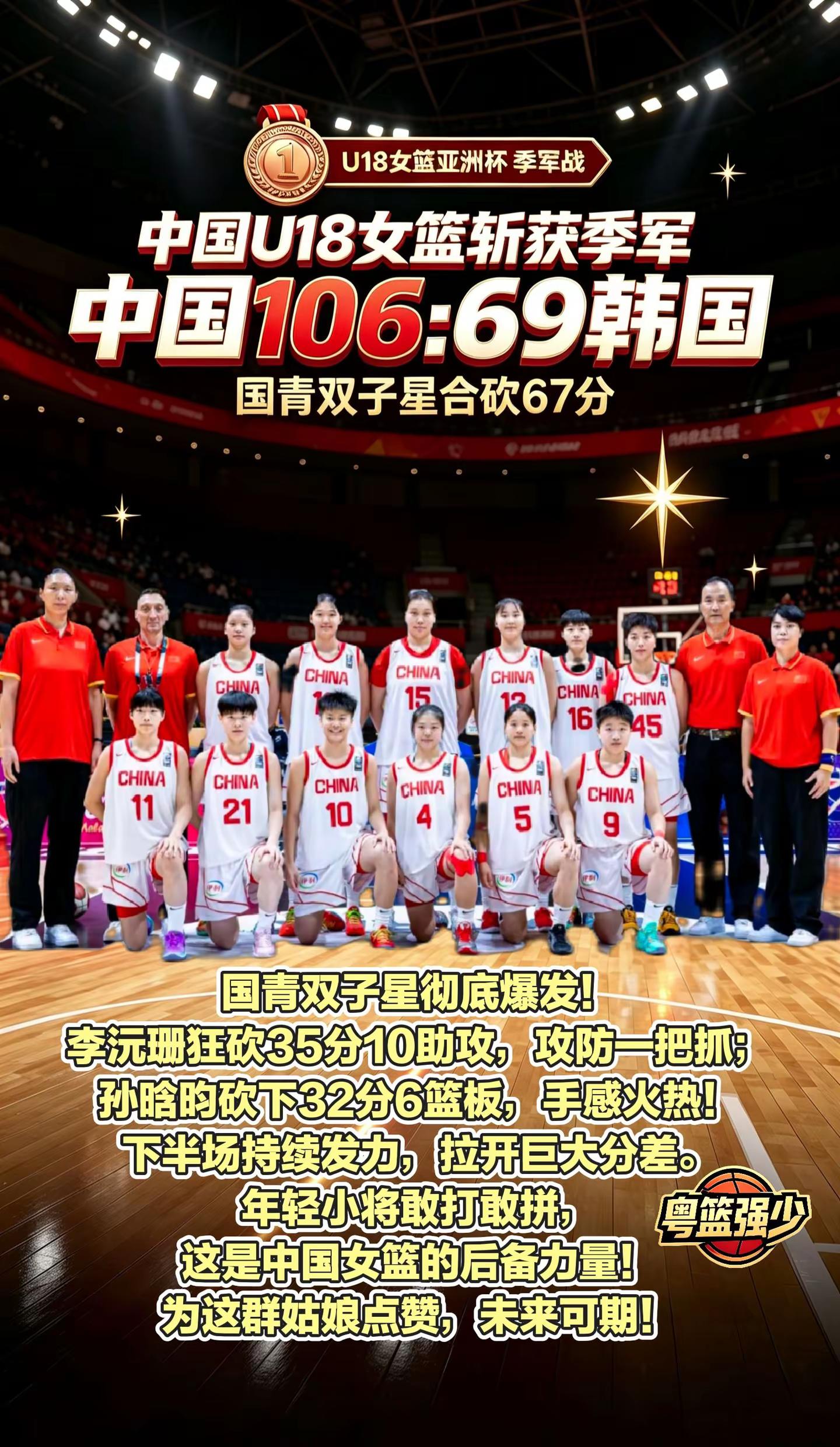 35分10助攻+32分！李沅珊孙晗昀爆发，女篮斩获亚洲杯季军，青春力量未来可期女篮亚洲杯 中国u18女篮 李沅珊孙晗昀