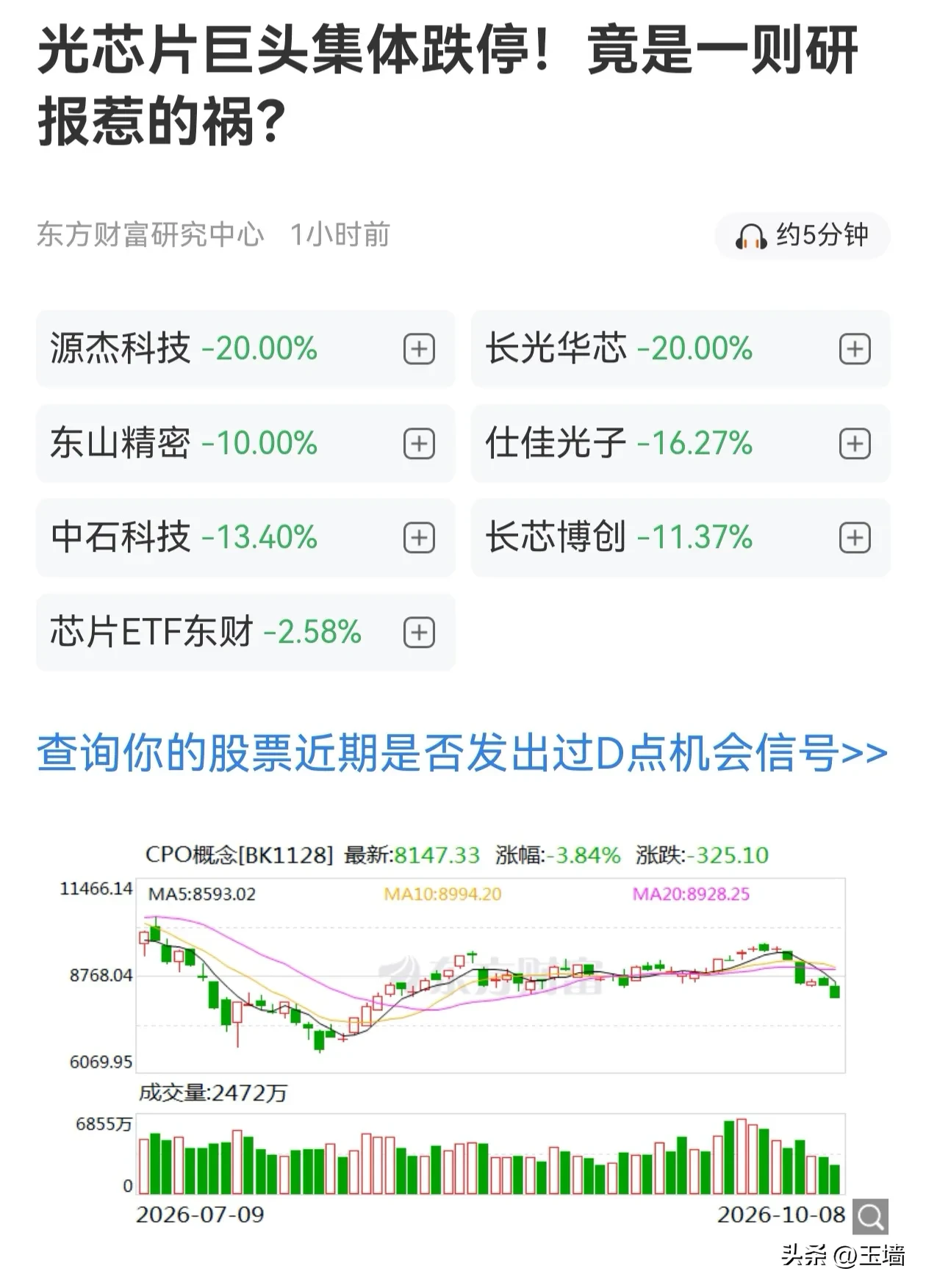 多只牛股集体跌停
源杰科技，长光华芯等多只大牛股20cm跌停。
分析人士又开始找原因了，
最根本的原因还是涨的太多了。