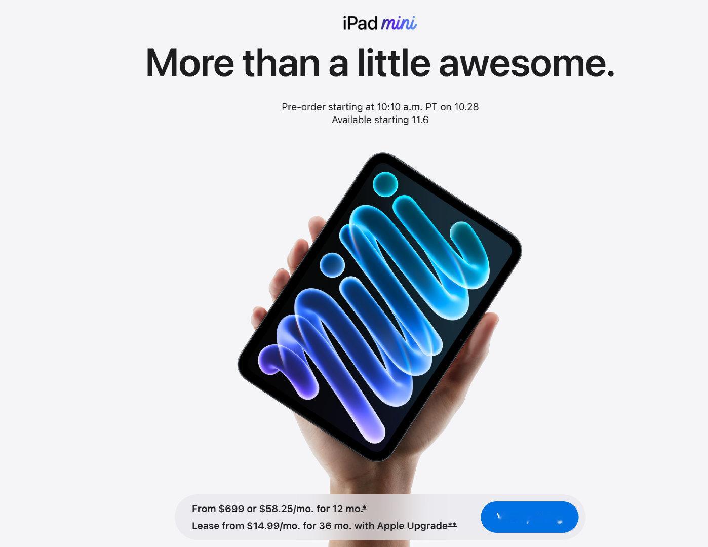 刚刚,苹果发布了 iPad mini，采用 8.5 英寸 OLED显示屏及 A20 Pro 芯片。 ​​​，国行售价 5499 起。 ​