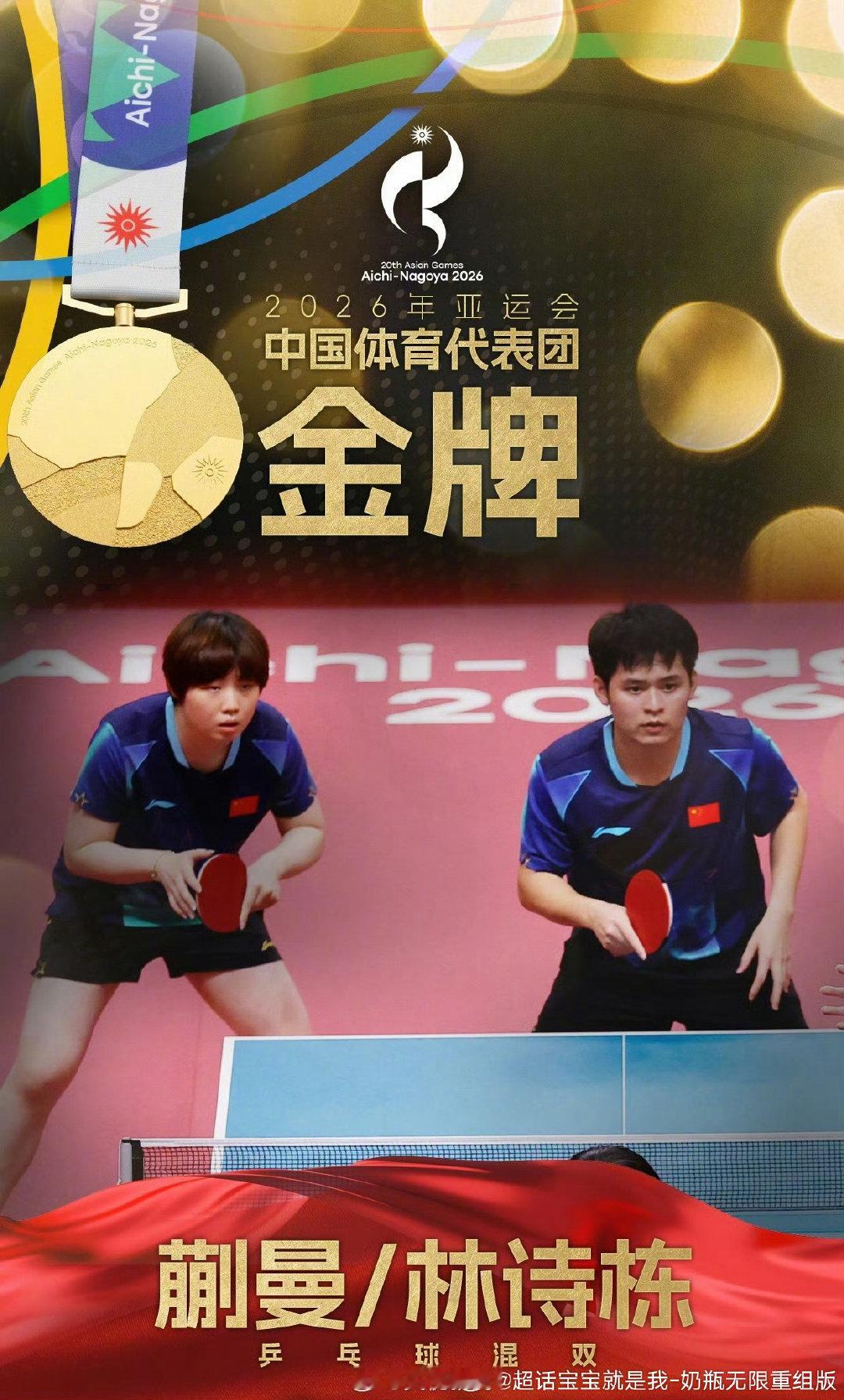 #林诗栋蒯曼混双金牌#恭喜蒯曼/林诗栋夺得亚运会乒乓球混双冠军！金牌🥇到手🏓！
硬仗当前不惧压力，4-0拿下决赛胜利，恭喜动漫组合！[送花花][送花花][送花花] ​