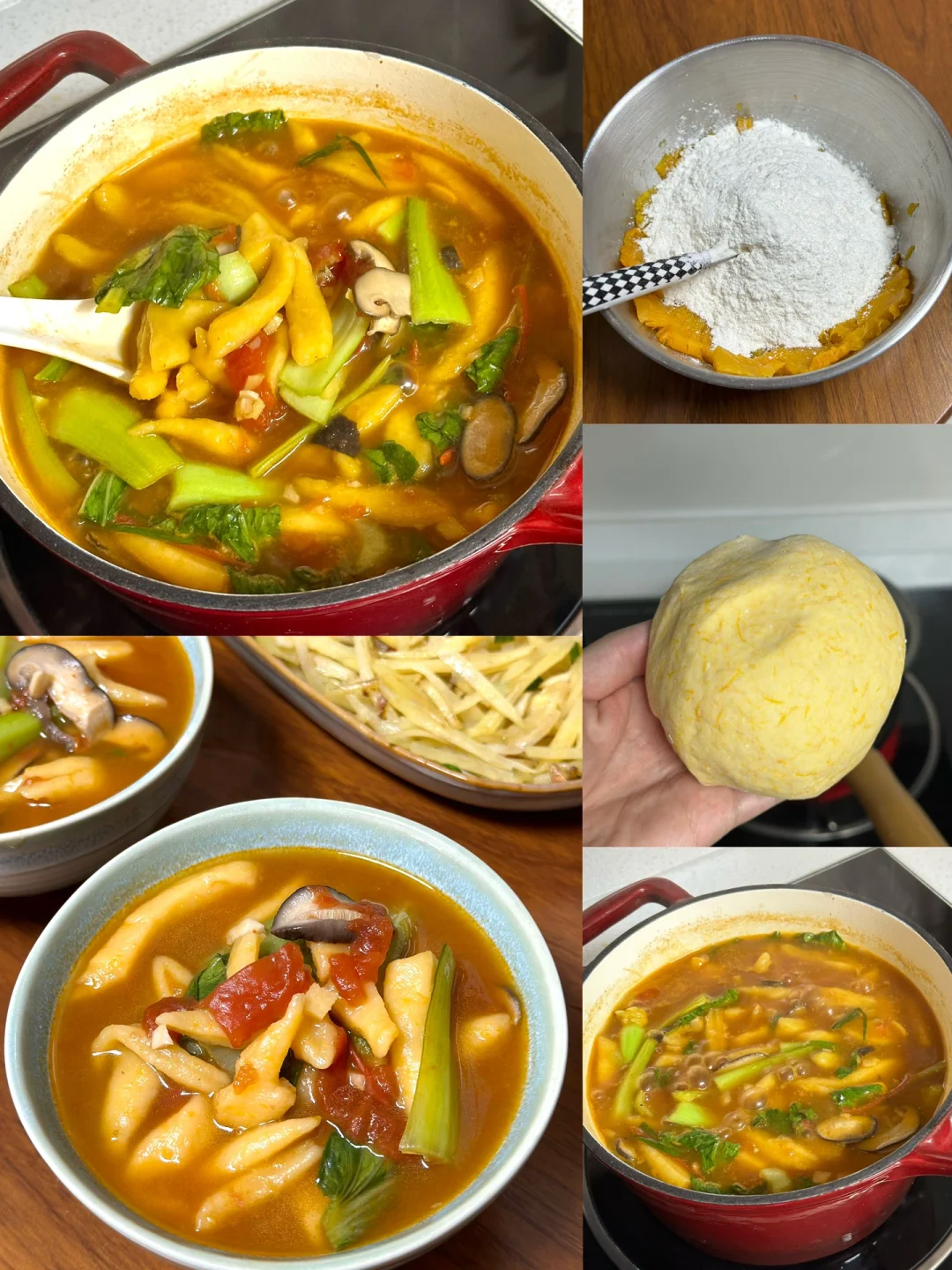 南瓜番茄剪刀面汤汁浓郁营养丰富