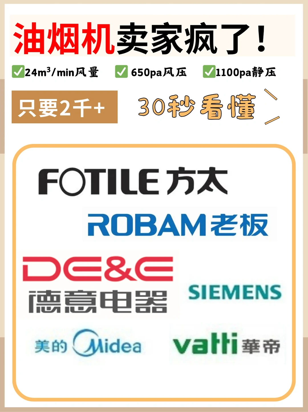 风压650Pa的油烟机只要2k+，挖到油烟机的宝