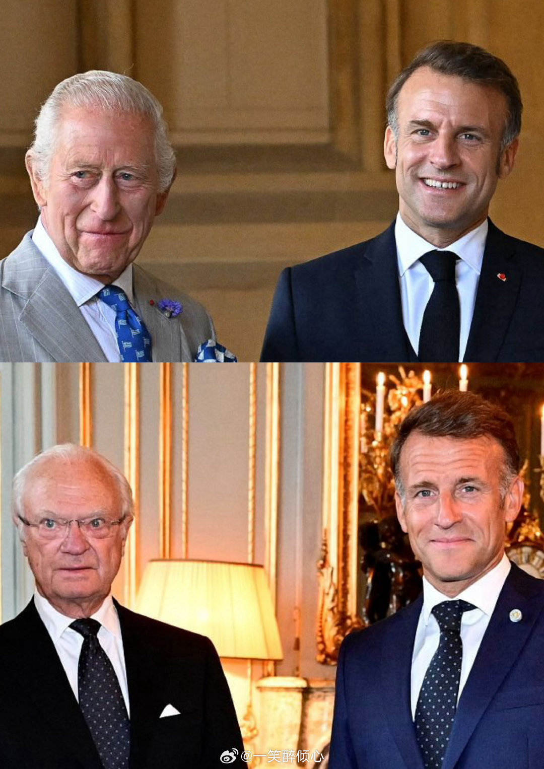 昨天Emmanuel Macron见了瑞典的卡尔古斯塔夫十六世国王和维多利亚女王储，我最大的感受就是，才一年多的光景，工作如此催人老吗[笑cry]他才4️⃣8️⃣[笑cry] ​