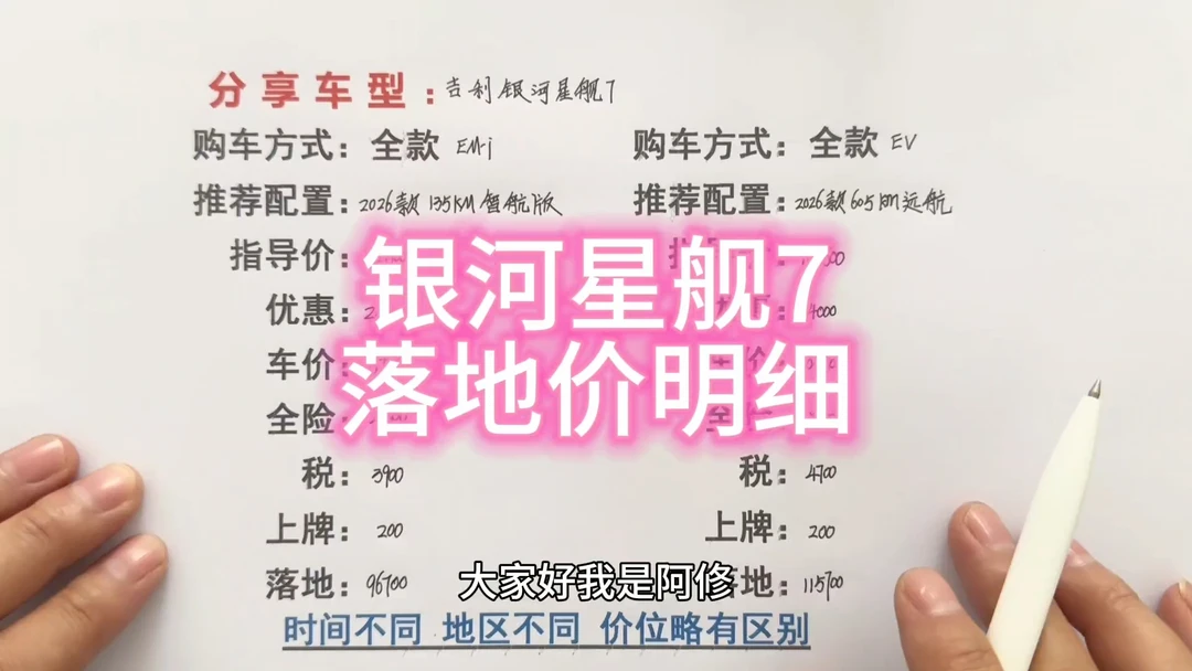 吉利银河星舰7落地价明细讲解
