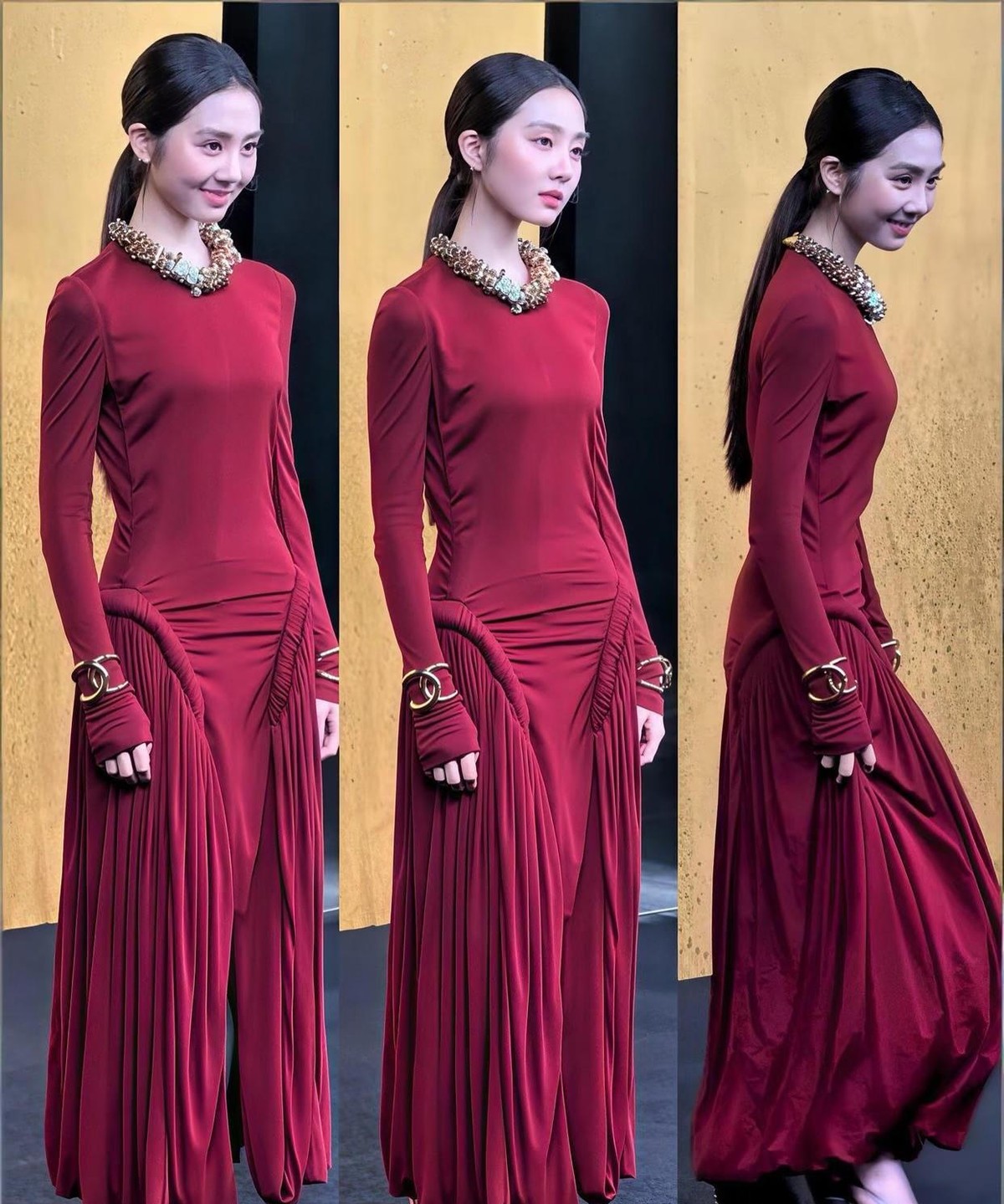 2014年，8岁的黄多多在《爸爸去哪儿》第二季播出期间，微博上出现了一个话题，叫“黄多多滚出爸爸去哪儿”。2026年10月23日，20岁的她站在苏州VOGUE红毯上，穿的是CHANEL 2026秋冬系列酒红色长袖修身长裙，秀场原版。红毯走完，“黄多多正式进圈”挂在热搜上，评论区高赞依然是骂。
骂声最