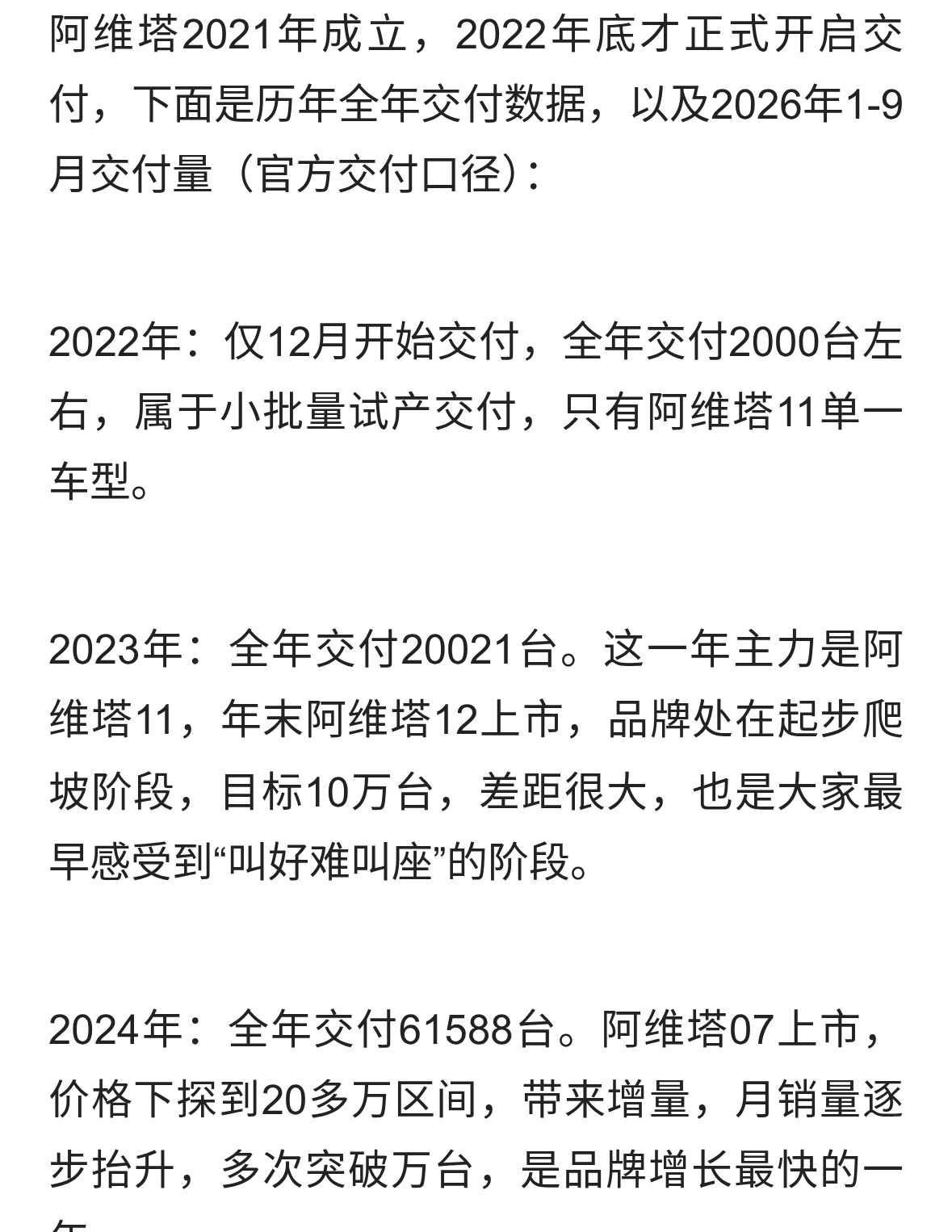 阿维塔历年交付大盘点，2026年1-9月销量下滑明显
