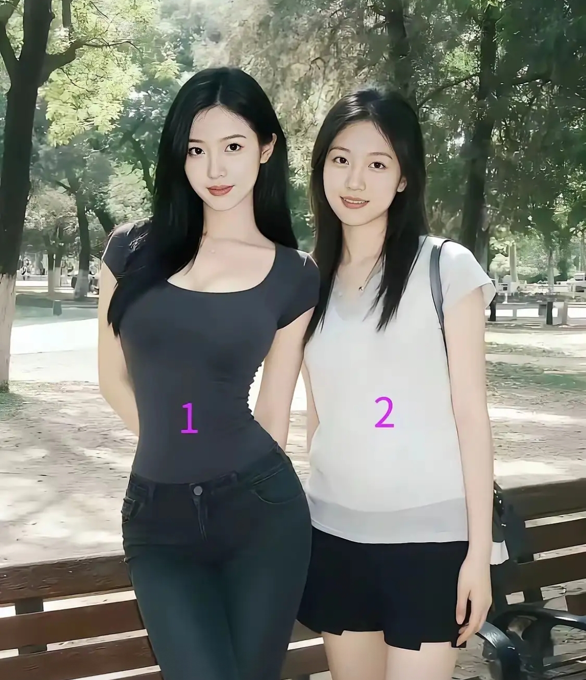 逛公园偶遇两位漂亮姑娘，两种风格，双倍好看，闺蜜穿搭各有特色✨如果两个...