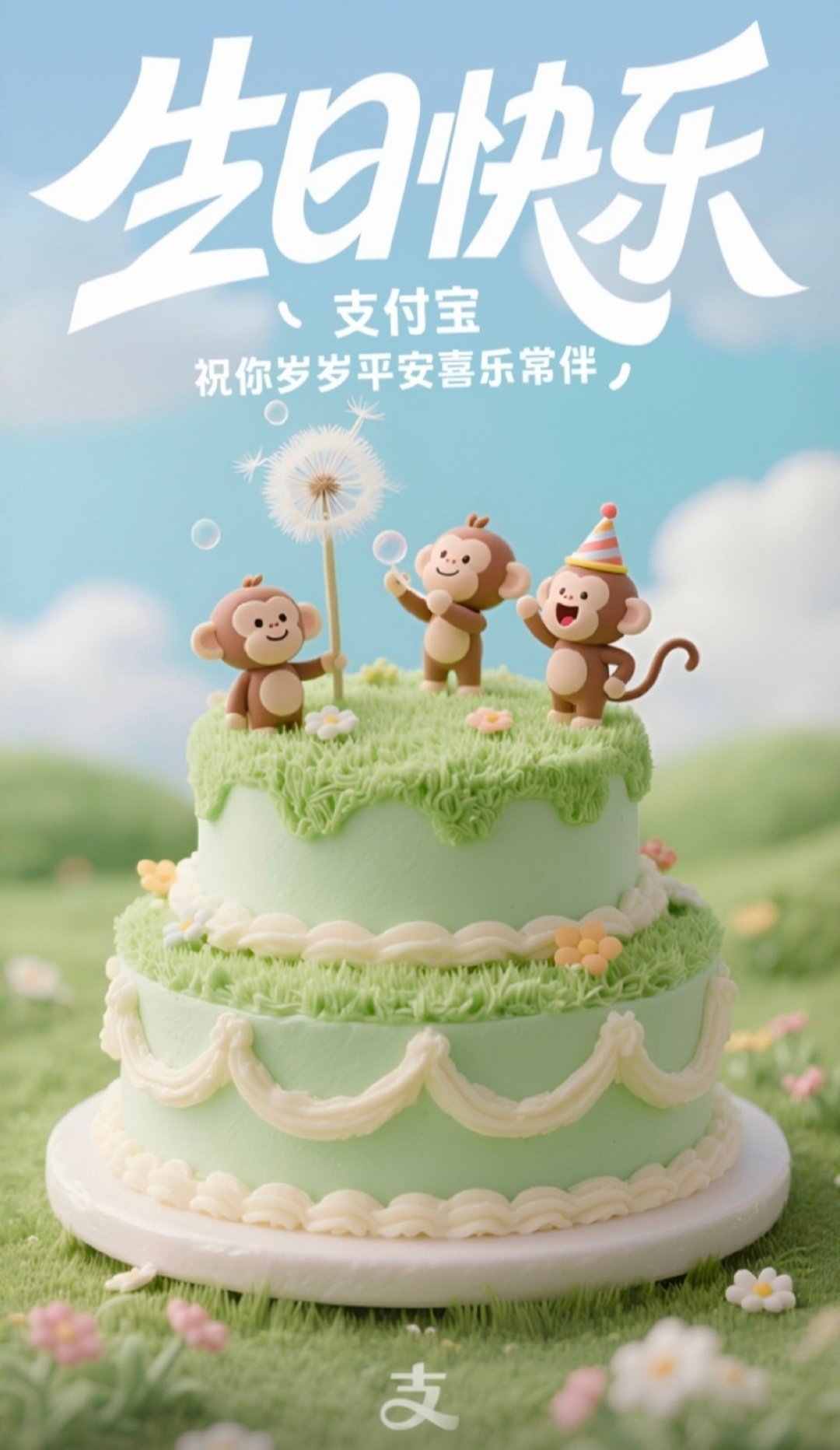 这生日海报也是越来越潦草了。阿b的和去年一样，支付宝直接甩了张ai ​