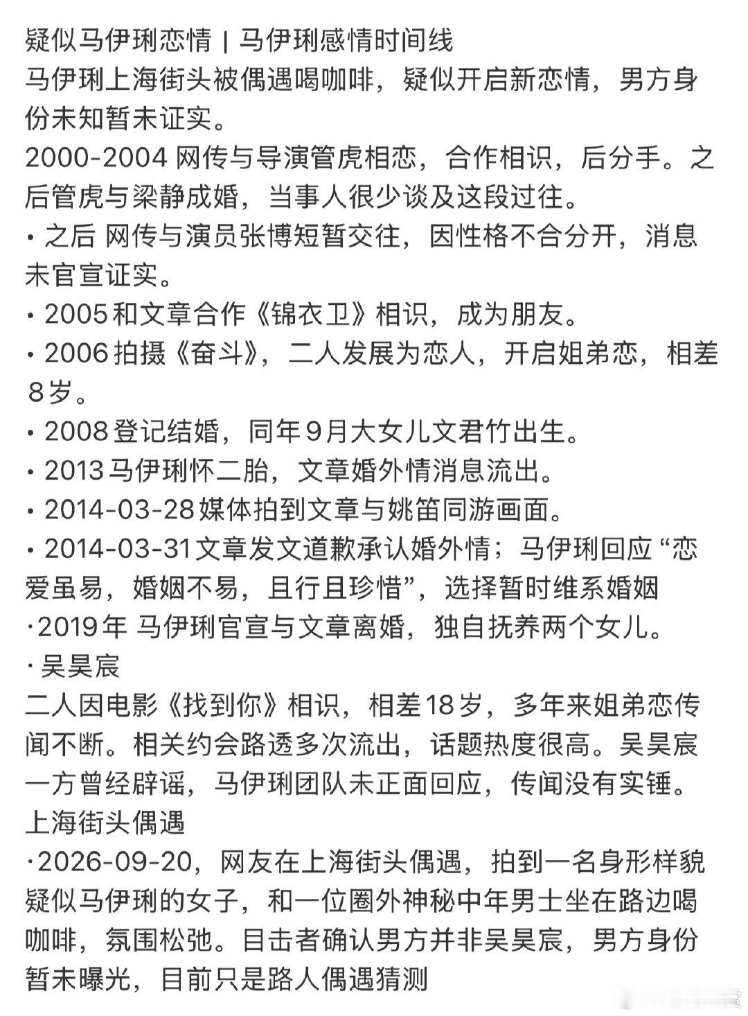 #马伊琍时间线##马伊琍的感情史# ​