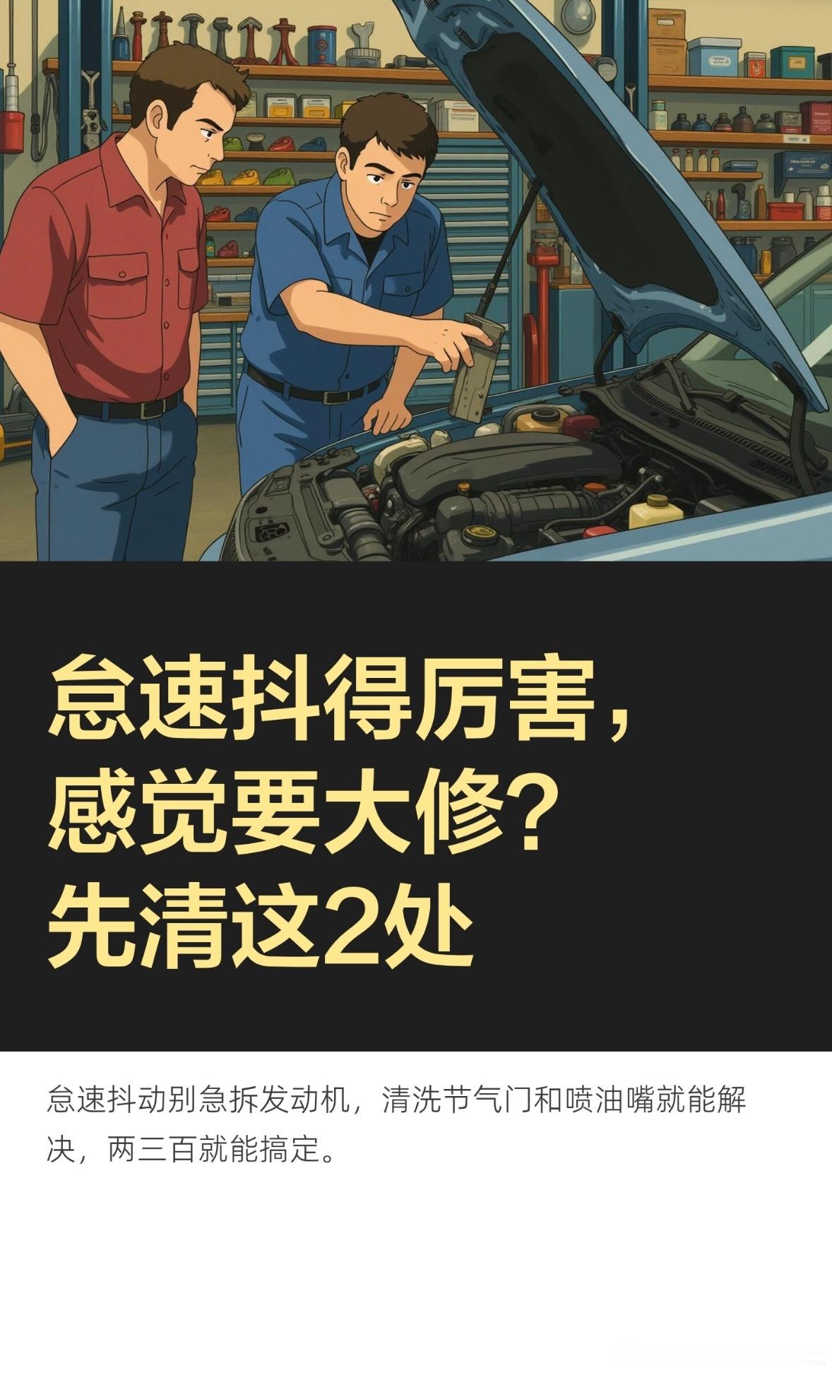 怠速抖得厉害，感觉要大修？先清这2处

怠速抖得车身都在晃，修理店看完说要拆发动机修？如果你已经去了别家、被建议拆发动机、或者准备掏几千上万块大修，这条你听我说完。
我是汽修小杜，干了快20年修车，一辆一辆修过来，上万台了。
怠速车身抖动，不是都要拆发动机，2处堵了最常见。第一处，节气门 ​