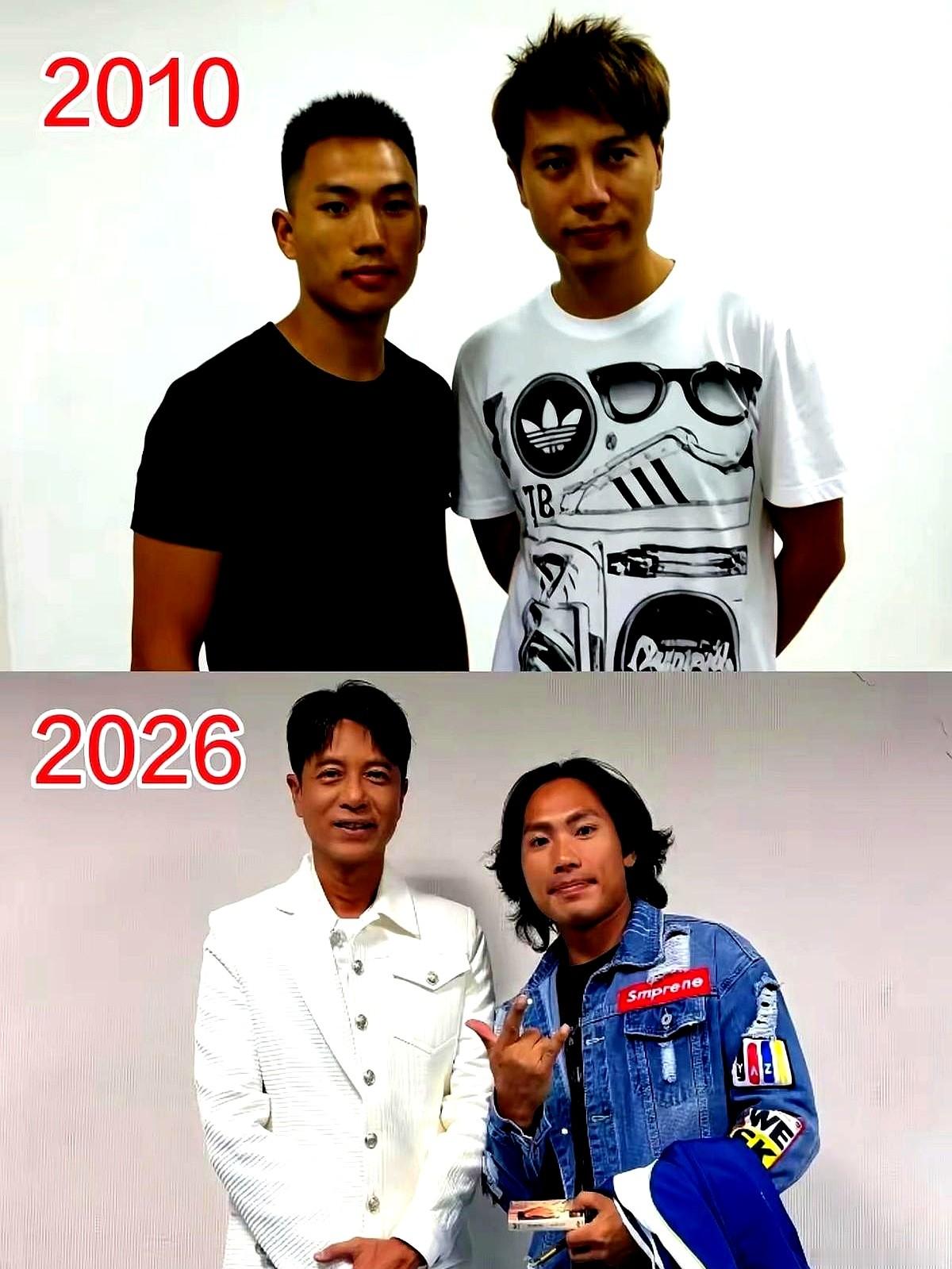 16年前找李克勤合影的纯路人甲，现在居然成了帮大明星忙的关键人物。

2010年侯浪只是个素人。时隔16年剧本直接翻转，路人甲反过来帮了李克勤。拍第二张合照时，两人估计都没缓过神来。

人过35岁真得信点缘分。年轻时总喊“我命由我不由天”，后来才发现命运的网早设定好了。

但别以为坐着等就行。舞台不