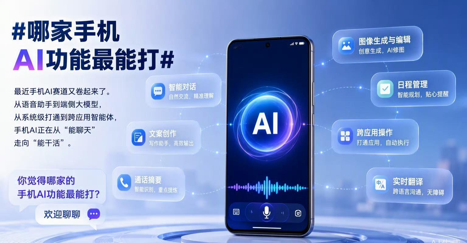 #哪家手机AI功能最能打#
手机操作系统层面的AI从之前的禁止马上要百花齐放了，苹果与千问合作，华为有小艺，小米有超级小爱，豆包二代手机也马上上市

其实首先还是要看各个APP是否允许AI进行各种操作，允许的情况下，AI能力预计和现在的大模型排名差不多。
在手机上完成各种任务也是一个Agent，也是需 ​