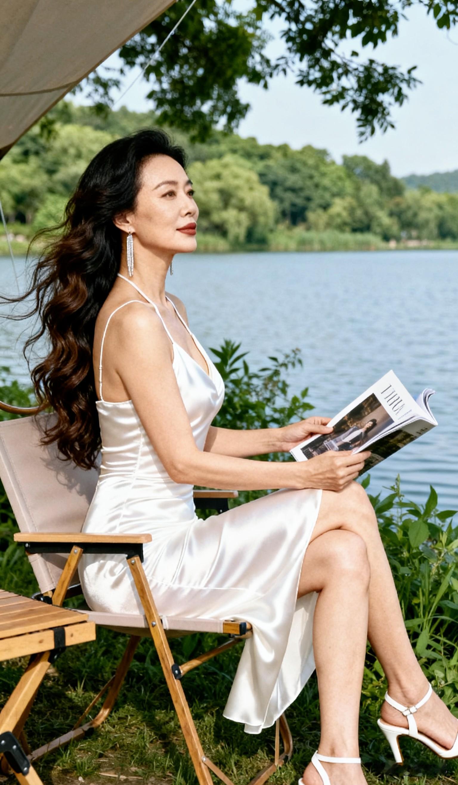 性感少妇，湖畔秋日写真