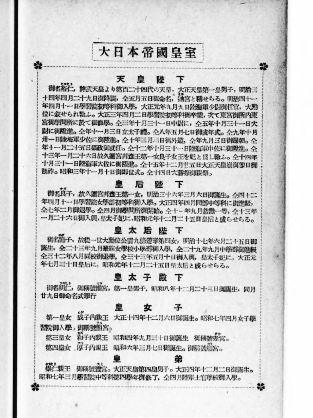 1935年年鉴，日本皇族全人物，共计67人