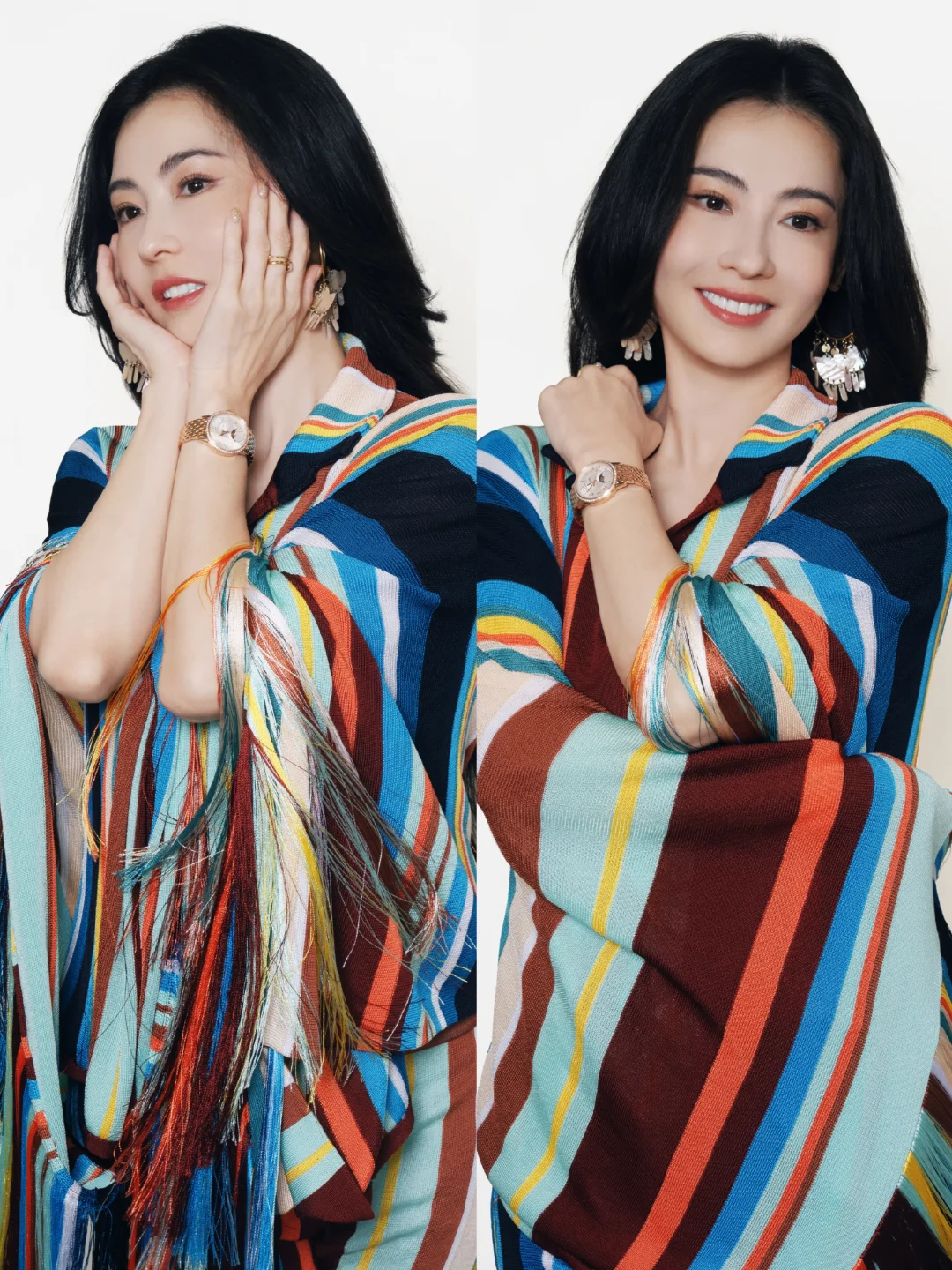 谁懂！张柏芝这套条纹look美到失语~