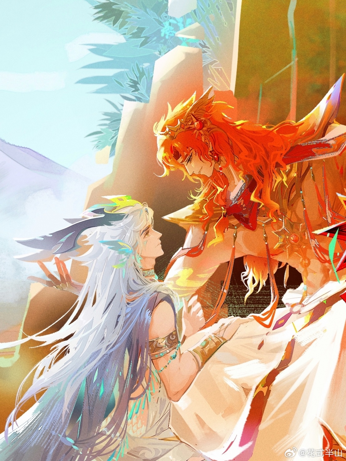 #希巴拉克# 希巴拉克×奥奇坎 七夕快乐！纳塔史同推文【受国之垢】 
感谢很伟大的史同作者
的超级无敌耐心等待
画得很开心~画（拖）了好久好久好久...

“慑服野心的唯有更大的野心，征服智慧却要以痴迷与狂热，在理性无法到达之处，神与信徒是制造信仰的同谋。第一位信徒既施行又领受，他就是 ​