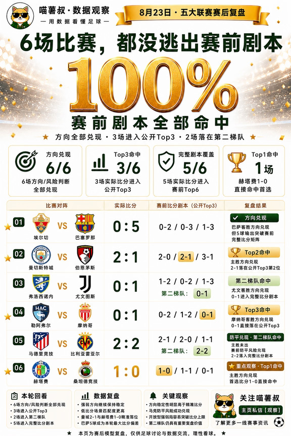 这6场精选比赛，赛前观察剧本全部命中！复盘