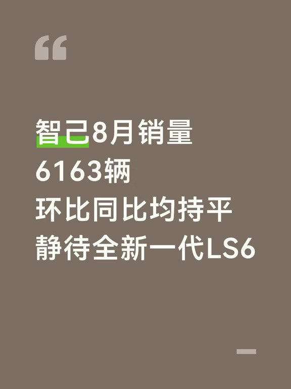 智己8月销量：6163辆