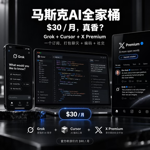 马斯克AI全家桶，$30真香？