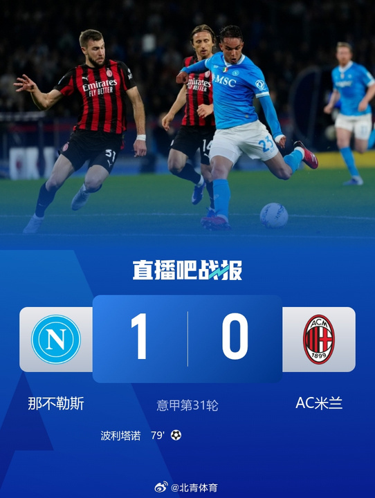 米兰近3轮仅1胜降至意甲第3，那不勒斯5连胜升第2距榜首7分；波利塔诺...