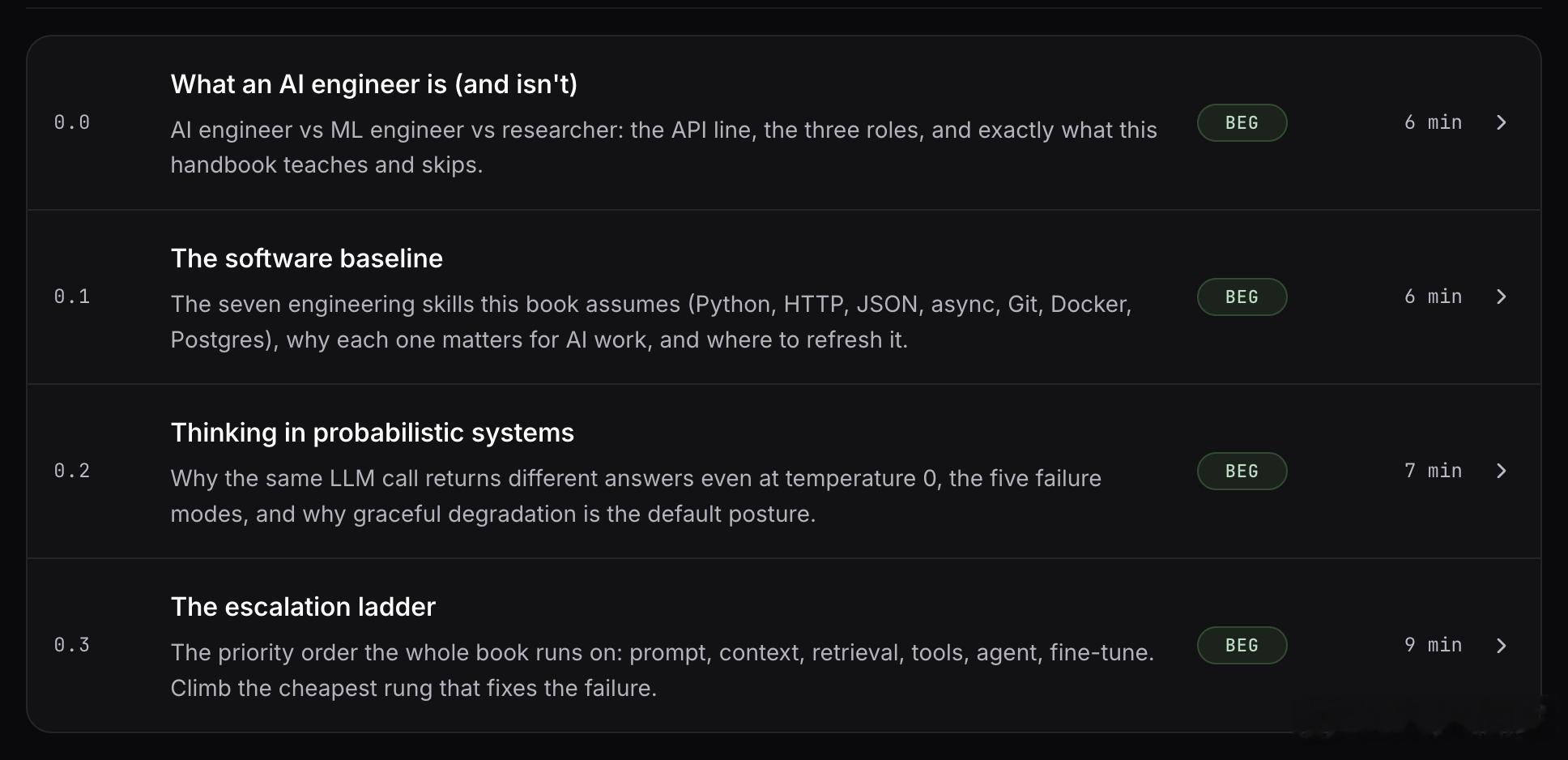 Engineering Handbook 是一套免费开源的工程手册，包含系统设计、数据结构与算法、AI Engineering 三册。适合准备技术面试、补系统设计基础，或正在把大模型接进产品的开发者。

AI Engineering 册围绕模型 API 构建应用展开：从提示词、上下文和评估，到 RAG、Agent、可观测性、安全与成本。里面也讨 ​