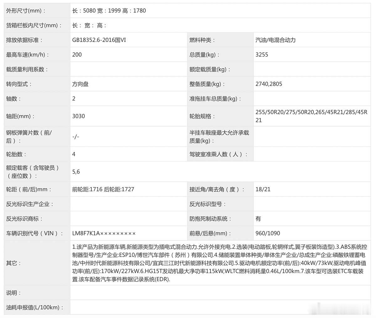 【#新款问界M7申报信息# 提供5/6座布局】新车定位为中大型SUV，外观依旧采用简洁的家族设计语言，车顶配备激光雷达。提供纯电和增程动力车型，纯电车型搭载双电机，电机最大功率为160kW/227kW，并配备三元锂电池组；增程车型搭载1.5T增程动力系统，发动机最大功率118kW，双电机最大功率170kW/227kW，配 ​