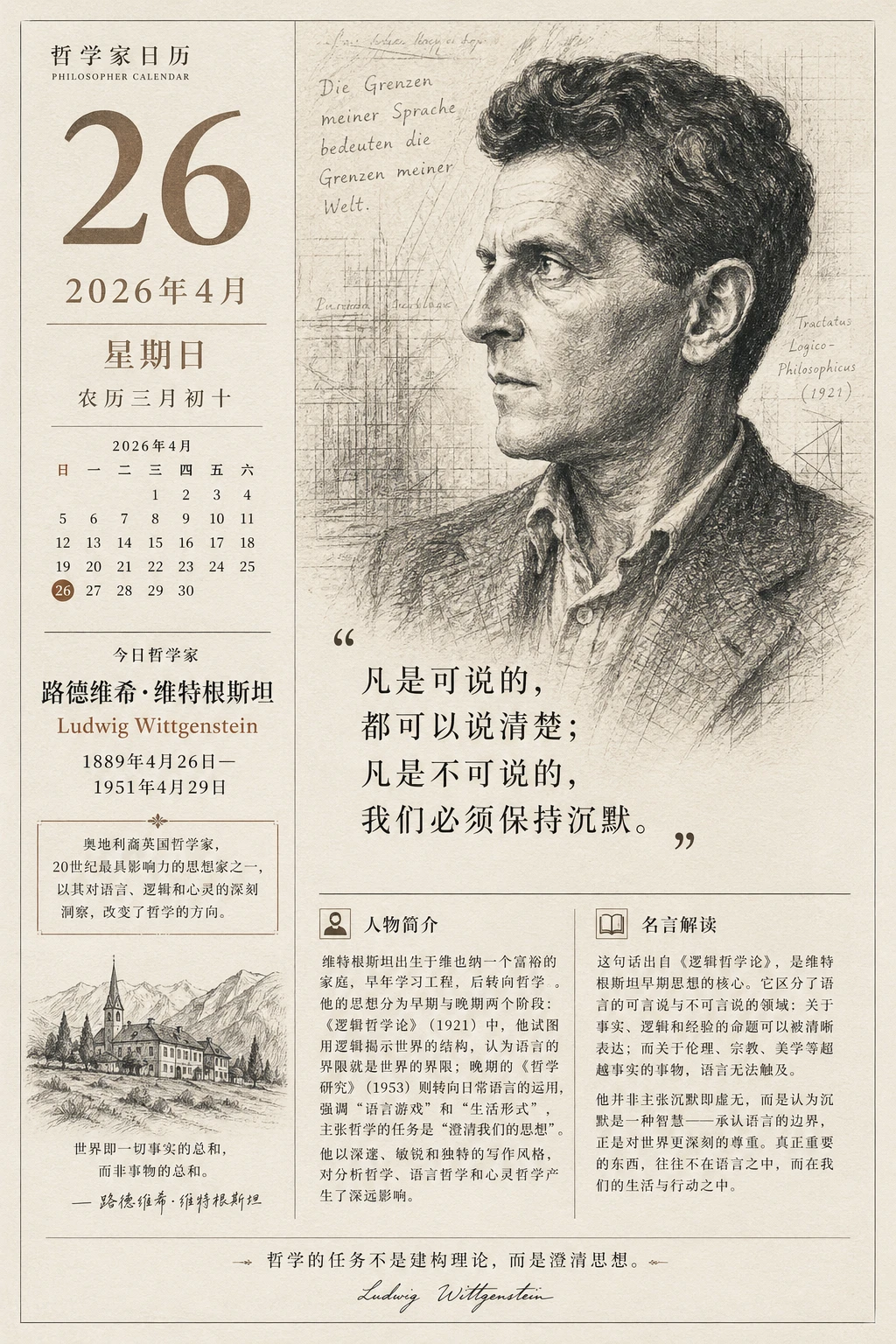 哲学日历｜今天是哲学家维特根斯坦的生日