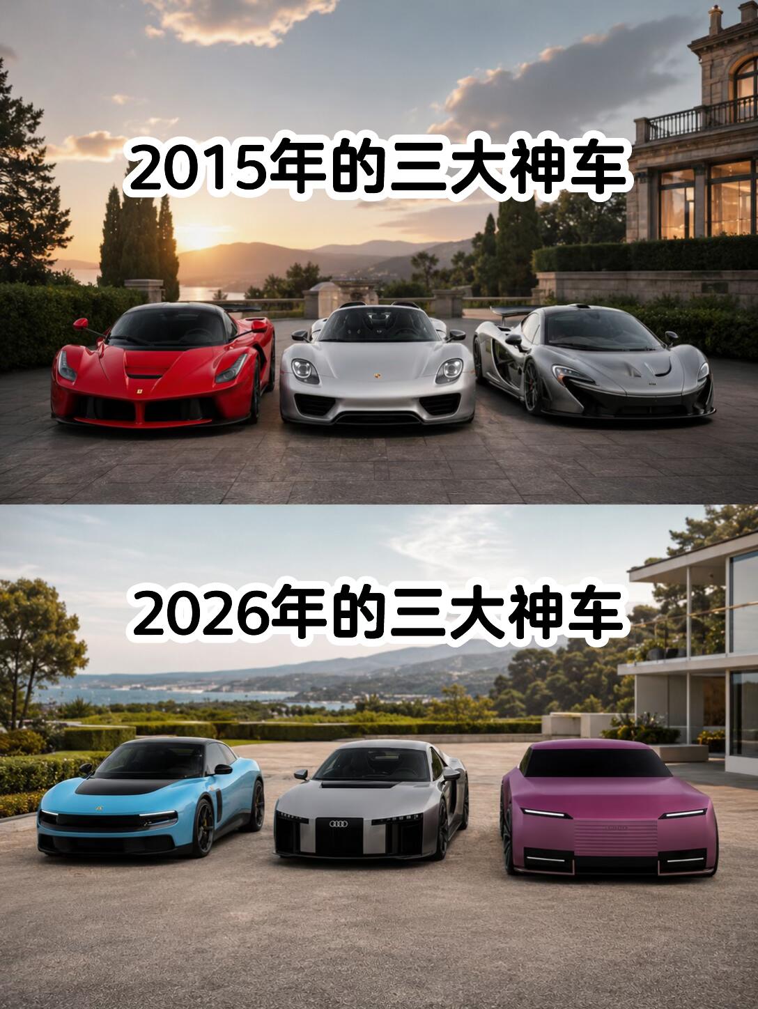 跨越十年的神车对比，汽车发展史彻底变了天
十年时间，顶级神车的画风彻底变了天。曾经占据神坛的法拉利、保时捷和迈凯伦，靠的是刺鼻的汽油味、暴躁的声浪以及复杂的机械结构，浑身上下透着狂野。再看现在接棒的极星、奥迪和捷豹，清一色换上封闭前脸，靠静谧的电机和满身电子元件撑门面。汽车发展史走到这个转折点，内燃