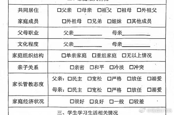 一直想不通，孩子上学填表，为什么要采集家庭经济状况？
贫困补助本是自愿申请，为什么要全员摸底家底？
一旦信息泄露，会不会给孩子带来心理压力，甚至被区别对待？

教育该看孩子本身，而不是看家庭条件。 ​