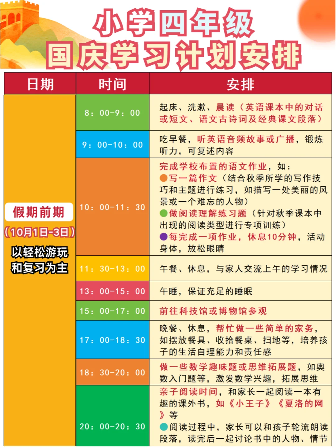 四年级国庆规划🎯学习玩乐两不误✨太棒了