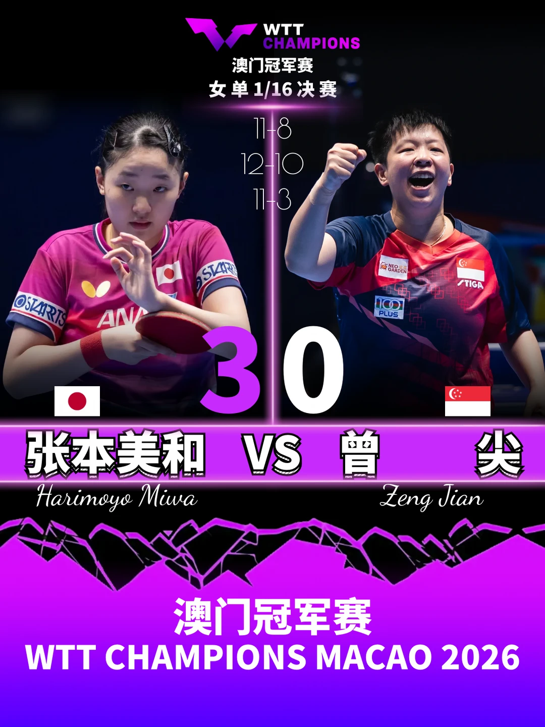 张本美和3-0曾尖