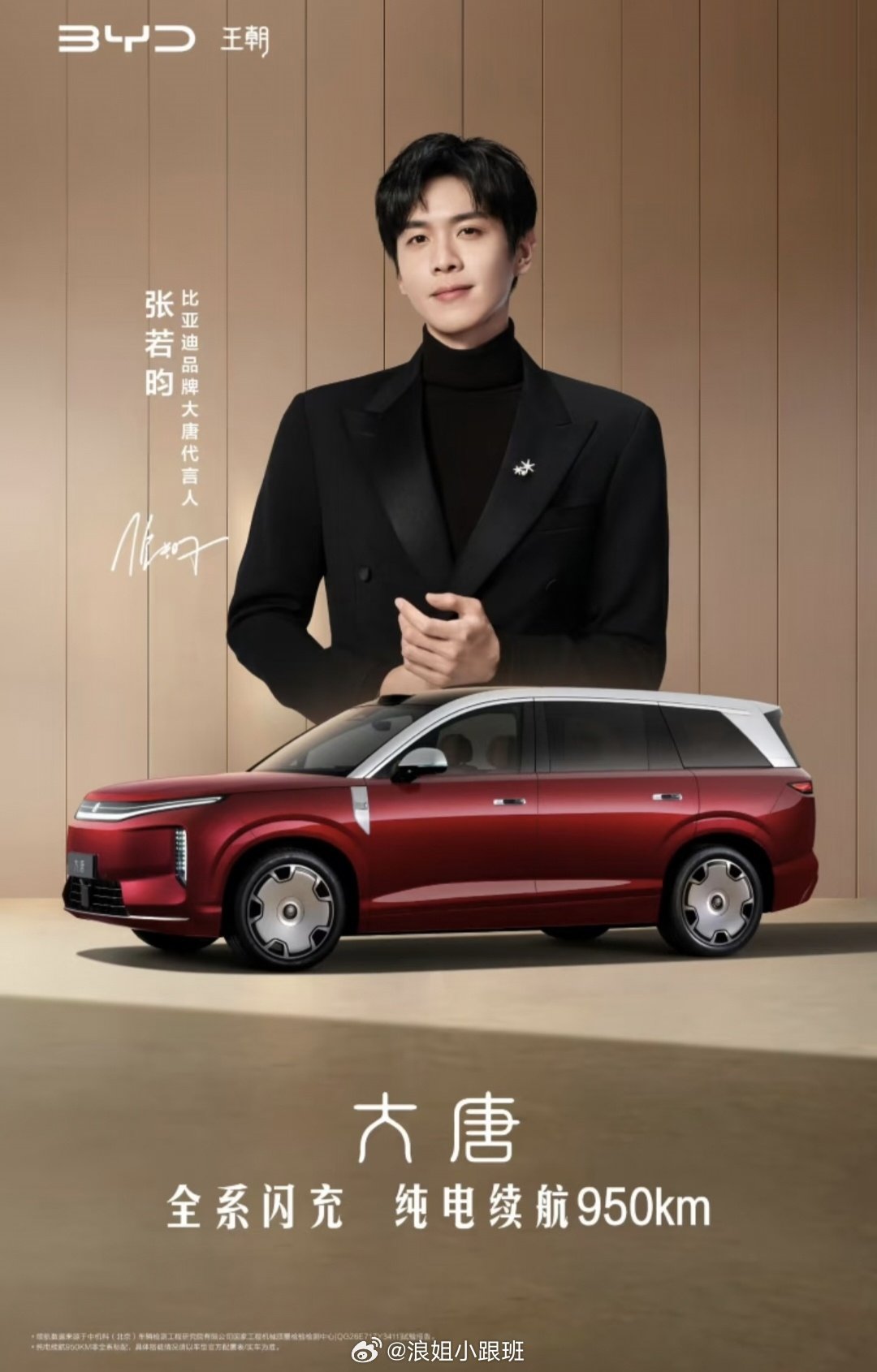 比亚迪代言人天团阵容
方程SGT｜曾沛慈
方程S ｜王星越
海狮08｜王阳
秦MAX｜张婧仪
元PLUS｜王楚然
海豹08｜秦岚
大唐｜张若昀
腾势｜王力宏 ​