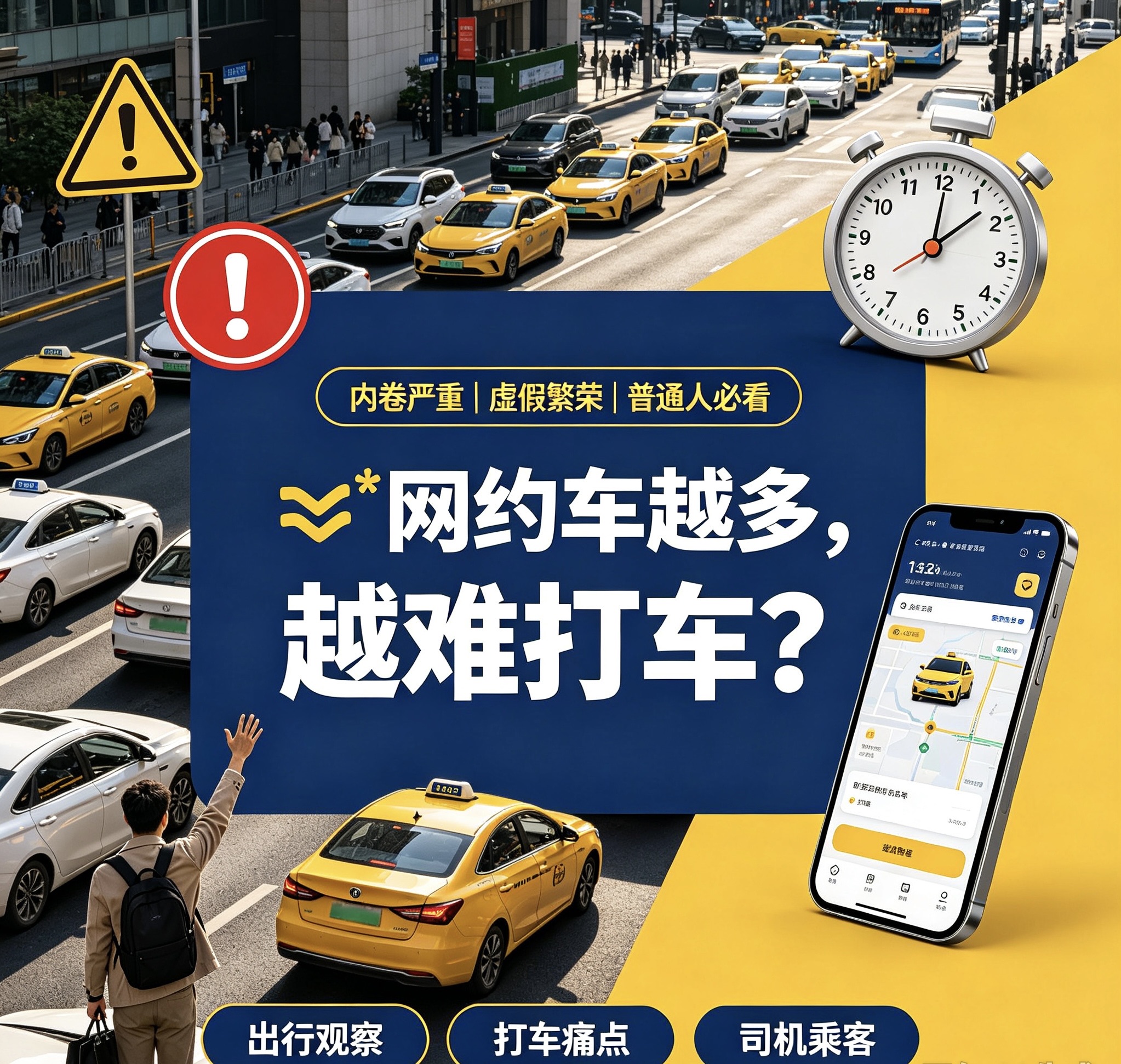 不知道大家有没有遇到这种怪事：早晚高峰期打开打车软件，地图上密密麻麻全是网约车，可等了七八分钟，就是没有司机接单！

很多人以为车子多，打车就会更容易。事实恰恰相反，运力过度饱和之后，就会出现一种畸形的内卷。

一组扎心的数据摆在眼前：2026年4月，深圳合规网约车1