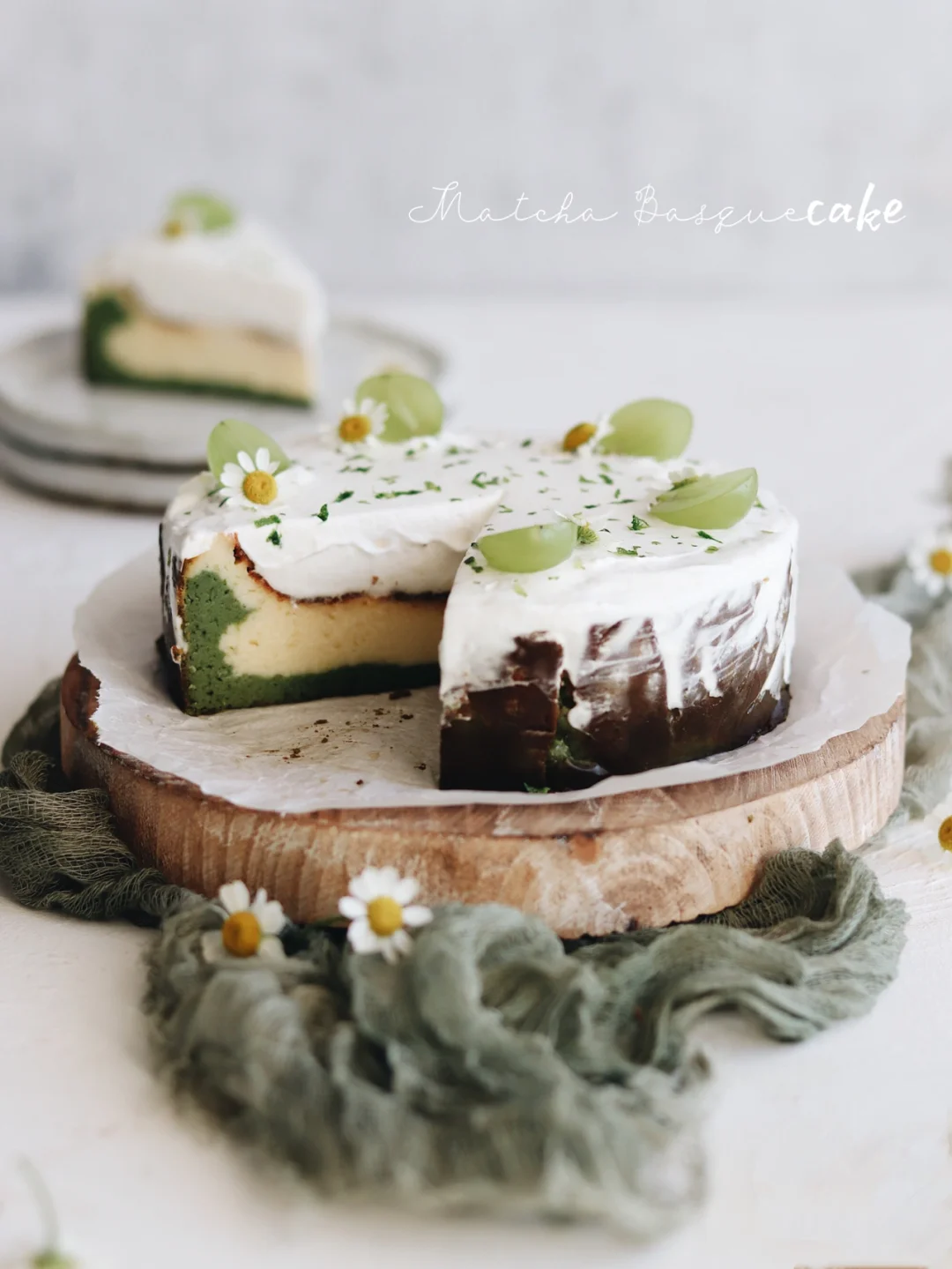 小清新🍰抹茶柚子巴斯克｜搅一搅就可以👌