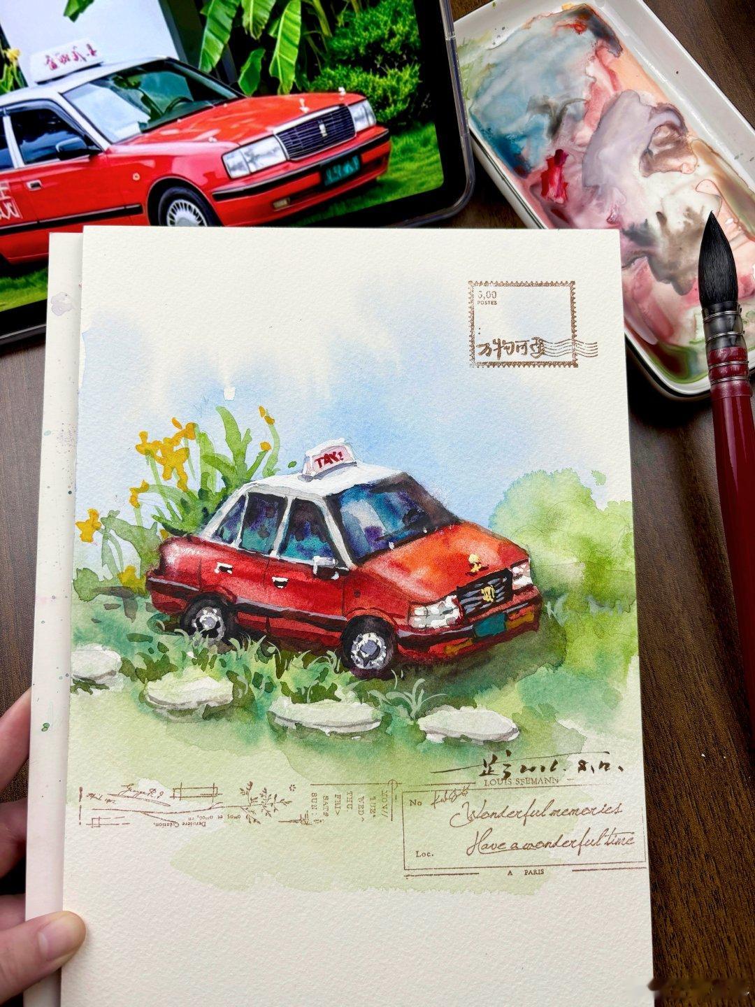 [超话] 嘟嘟🚗画一辆可爱的小车 百物集课程课件 画水彩，更多的是画...