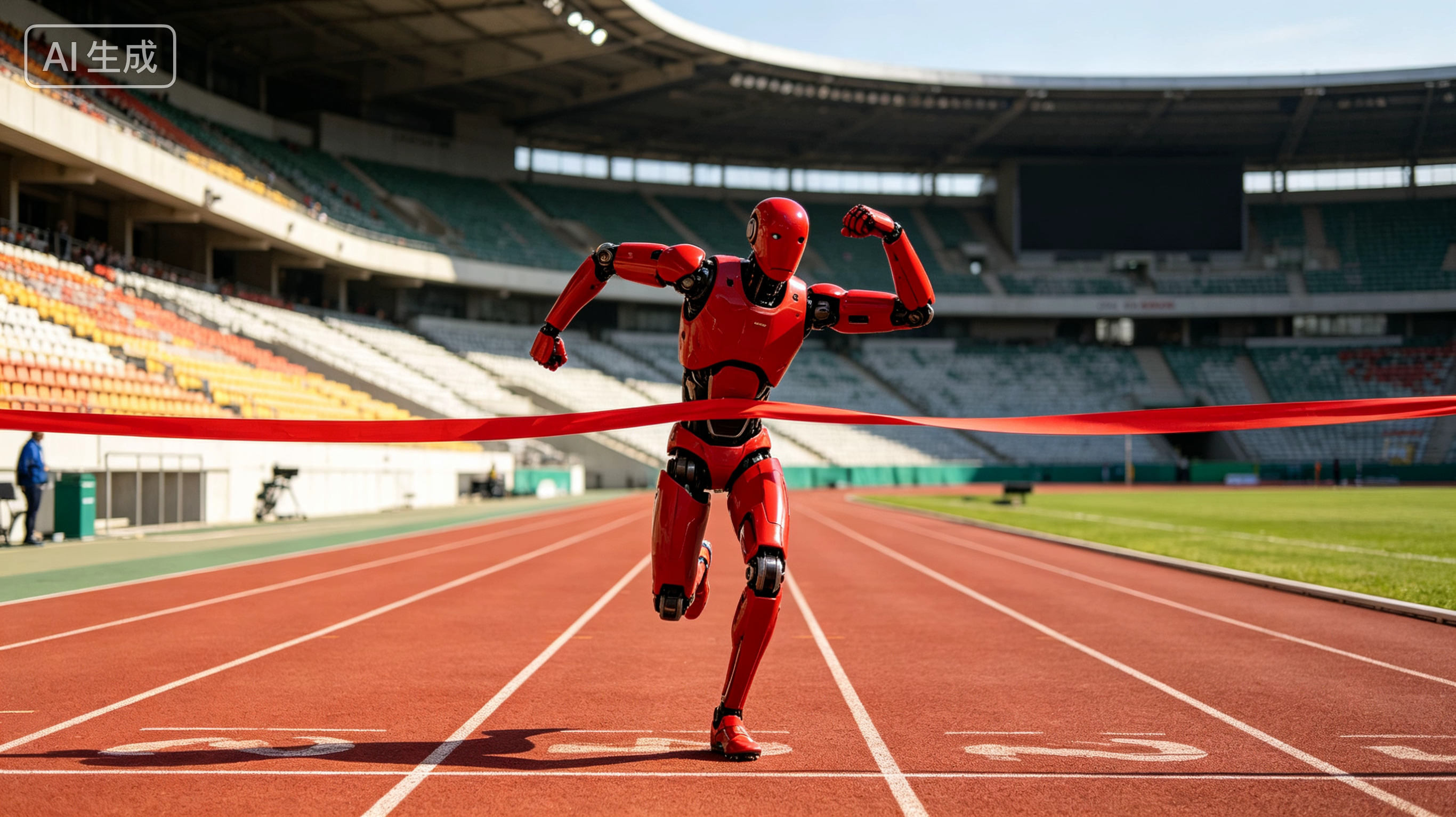 #机器人闪电完赛后致敬博尔特##荣耀闪电秀博尔特经典姿势#冲线打破百米成绩之后，机器人稳稳摆出博尔特标志性庆祝动作，这一幕很有仪式感。超越纪录不代表否定人类传奇，反而是一种致敬。高速奔跑之后还能流畅完成拟人化动作，考验平衡控制能力。赛场比拼只是技术的展示窗口，背后是运动算法的不断突破 ​