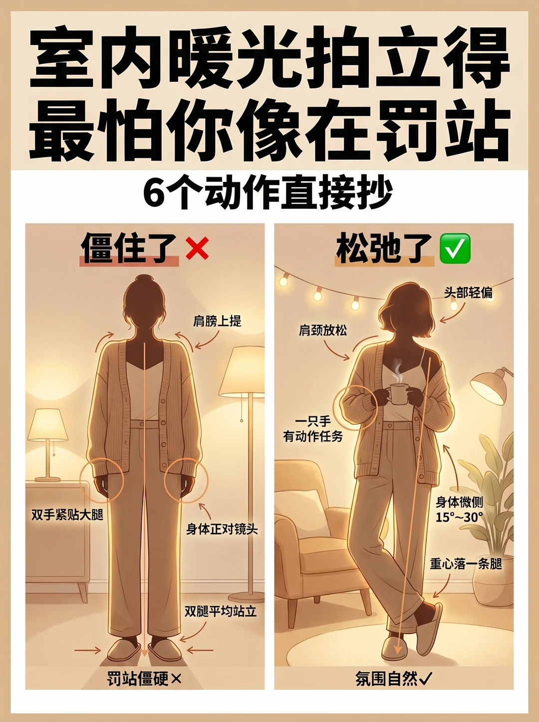 室内暖光拍立得，6个动作直接抄
