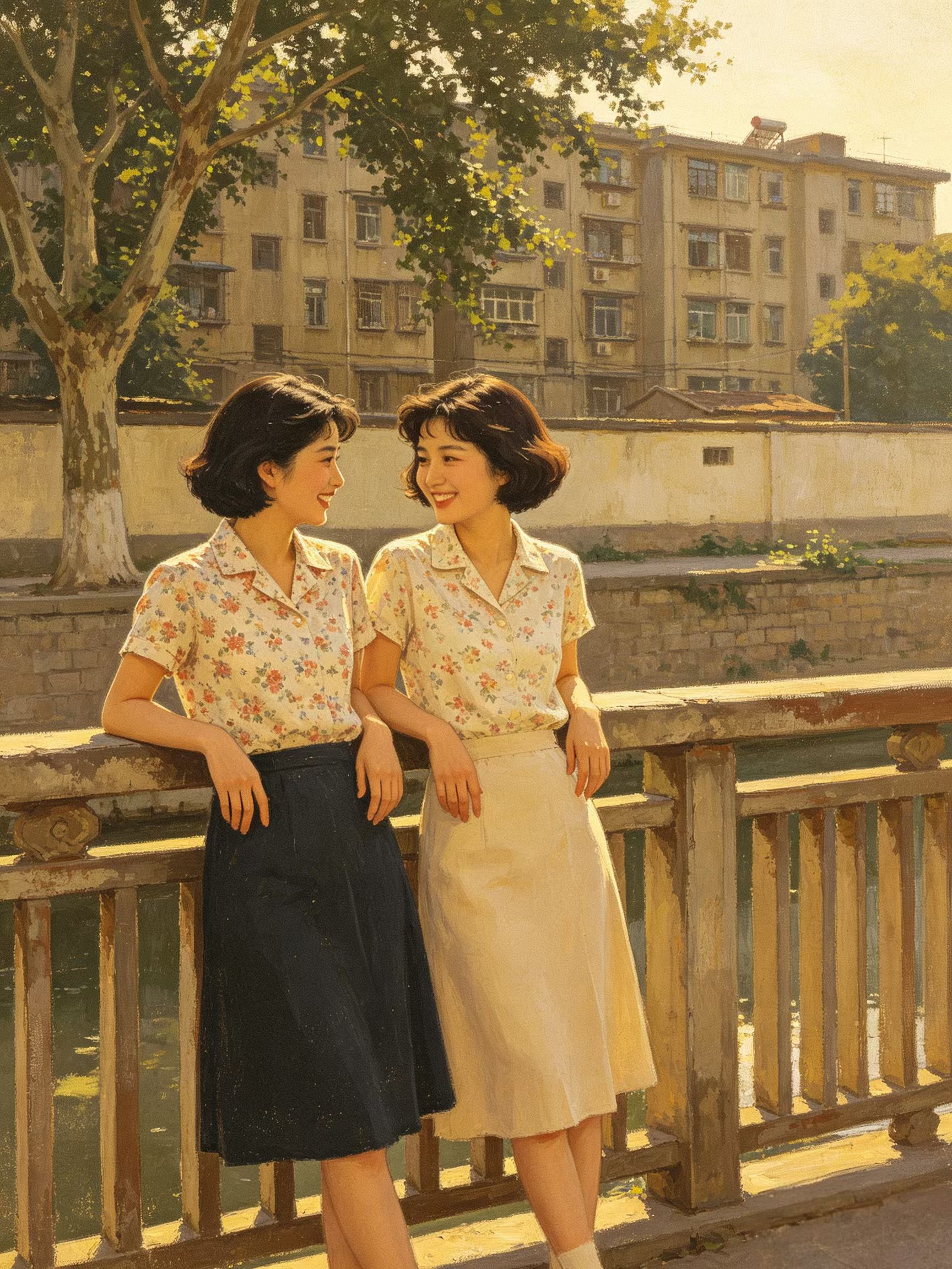 诗（梦回1989）
​
​作者/凤非
​碎花短袖衬红颜
​并倚栏杆笑语连
​一梦