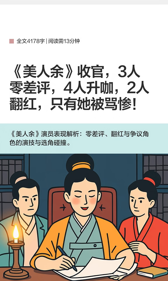 《美人余》收官，3人零差评，只有她被骂惨
