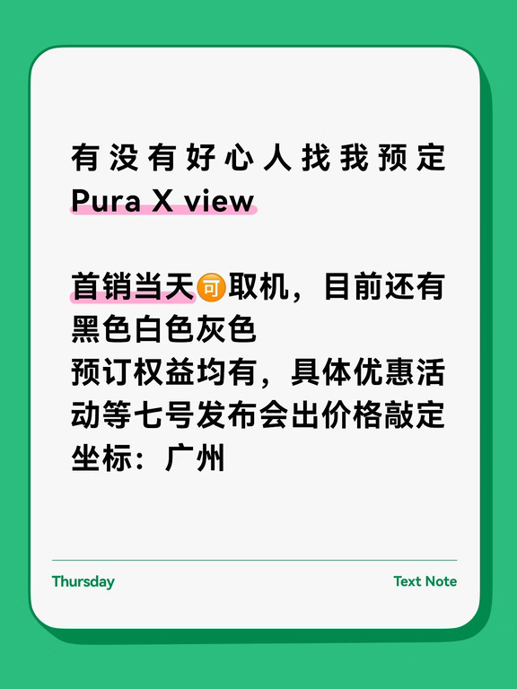 有没有好心人找我预定Pura X view